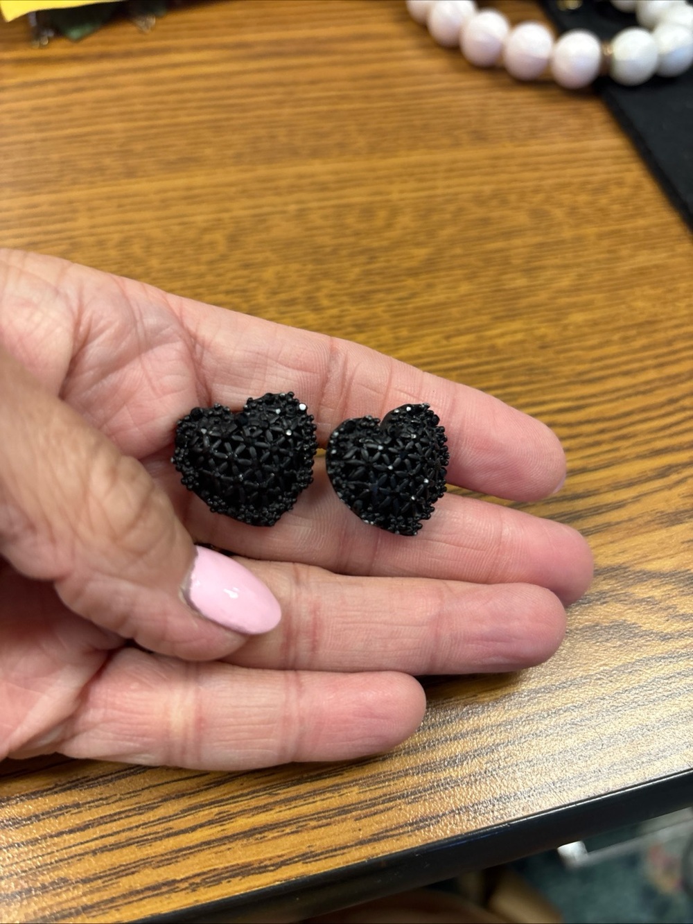 $48  Betsey Johnson BLACK CRYSTAL HEART STUD EARRINGS- LA6